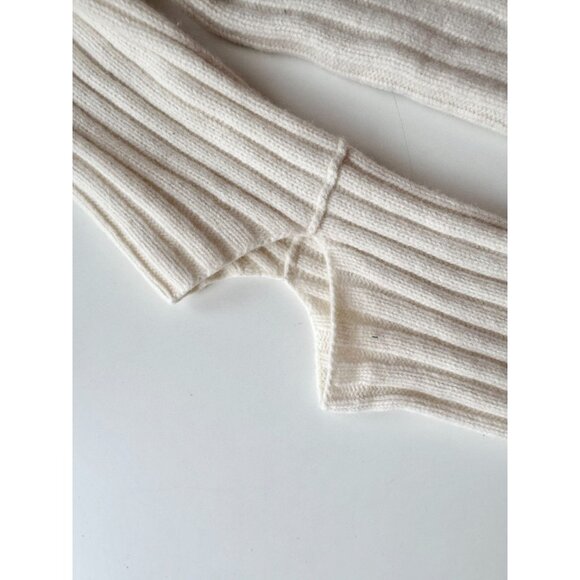 HELMUT LANG Re-Edition Ivory 100% Wool Ribbed Knit Cut-Out Elbow Sweater, Size M - Picture 8 of 16